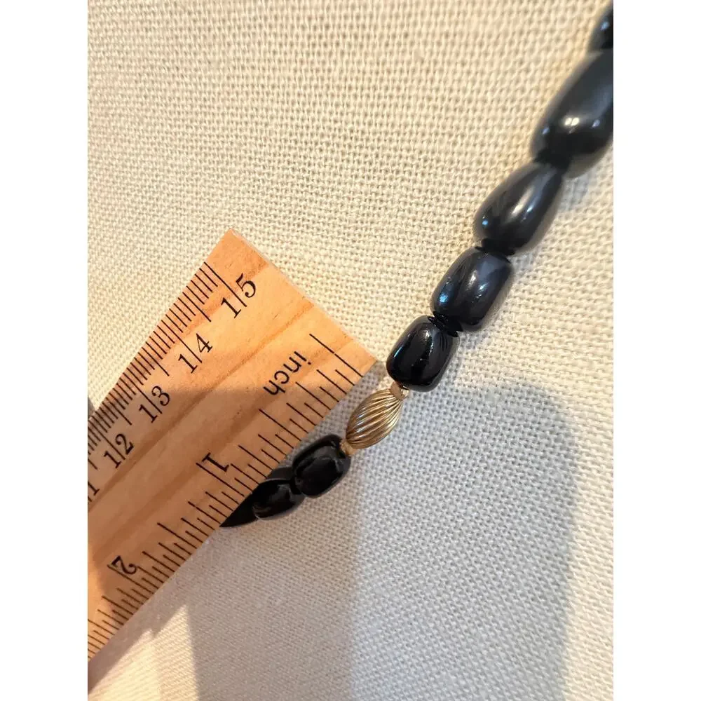 Vintage Black Bead Gold Tone Necklace 24”